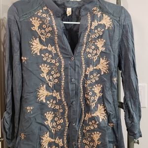 Anthropologie XS TINY silk embroidered top